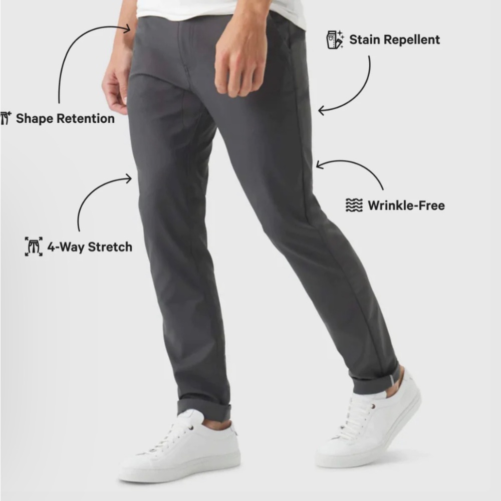 Jack Archer Jetsetter Travel Pants Men 32 x 30 (Crop)Chino Dark Gray Stretch